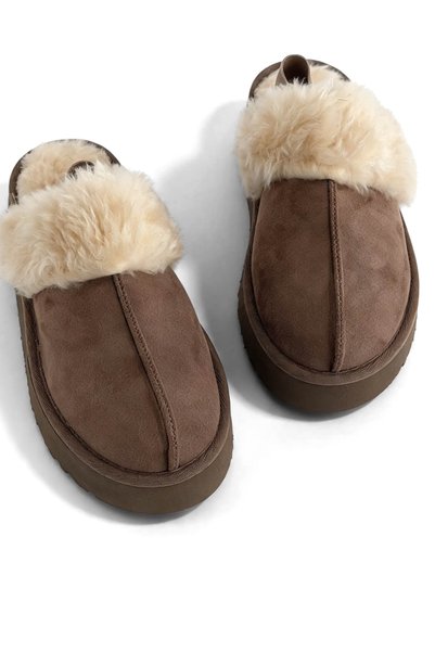 Shoebutik Echo Stone Color Elastic Band Women's Plush Slippers