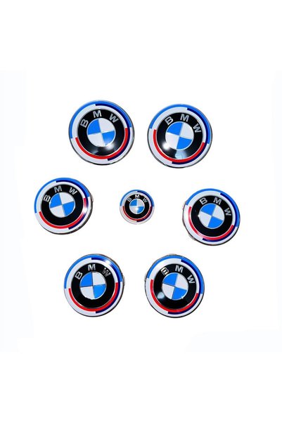 BMW Set complet de 7 embleme logo, compatibile cu capota/portbagajul de 82 mm...