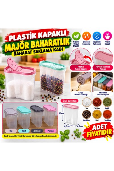 kumkumticaret Plastic-Lidded Major Spice Jar Spice Storage Box Container (Pri...