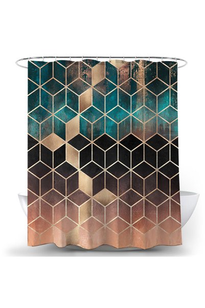 Noonedibs Perdea de duș 180 x 180 cm, model gri marmorat, design geometric, r...