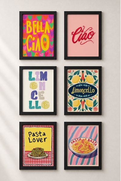 HOMEPACK 6 Piece Cheerful Italian Writings Framed Painting Set Italy Posters ...