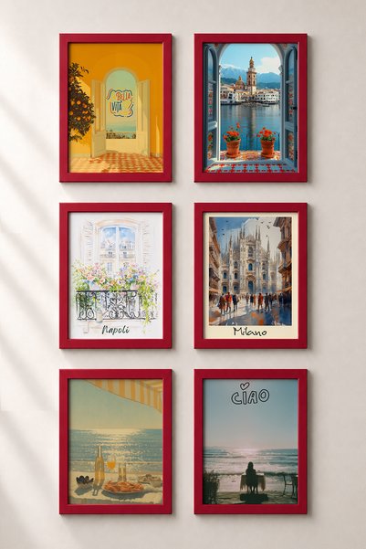 HOMEPACK 6 Piece Calm Moments in Italy Framed Painting Set Italy Posters Wall...