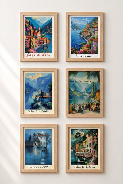 HOMEPACK 6 Piece Lake Como and Ports Framed Painting Set Italy Posters Wall D...