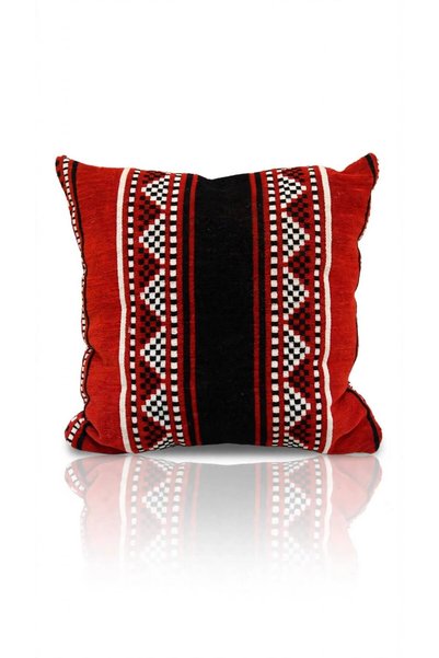 Generic Brand Square Traditional Cushion with Red and Black Geometric Pattern...