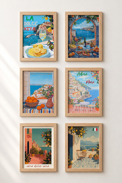 HOMEPACK 6 Piece Arched Terrace and Courtyard Framed Painting Set Italy Poste...