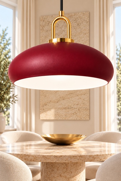 Lambadar MUSHROOM Metal Tekli Sarkıt Avize 35 cm Dış Renk Bordo İç Renk Beyaz...