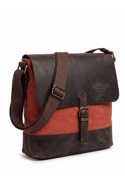 MANDOSİ Genuine Leather Waxed Canvas Unisex Postman Shoulder Bag – Daily Use ...