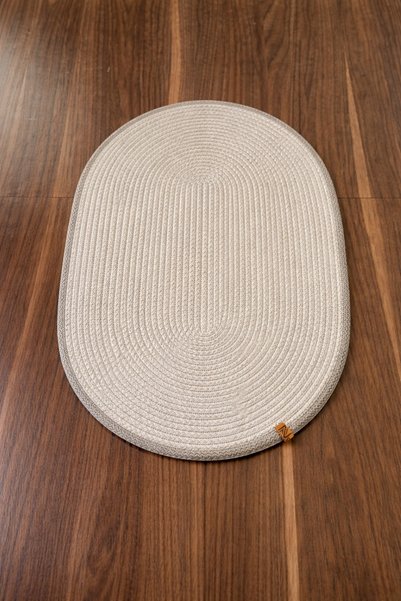 Naspar Cream-Colored Oval Jute Table Runner, Side Table, Tablecloth | Breakfast, Dinner Set | Decorative Table Runner 35x60 cm