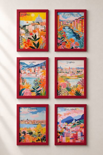 HOMEPACK 6 Piece Floral Italian Cities Framed Painting Set Italy Posters Wall...