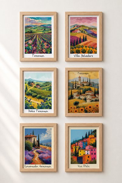 HOMEPACK 6 Piece Tuscany Hills Framed Painting Set Italy Posters Living Room ...