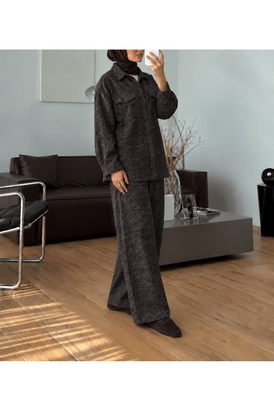 Hepsi Moda Pocket Cover Detailed 2-Piece Set -3499 - Bitter Brown