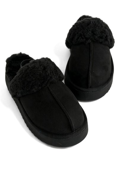 Shoebutik Echo Women's Plush Slippers with Black Elastic Band