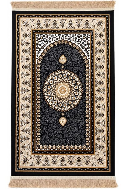SAFA TEKS سجادة صلاة تركية فاخرة (سوداء)