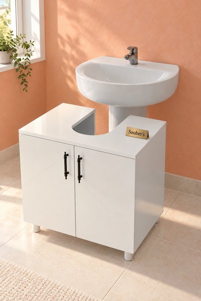BELMO Sarya %100 MDF Lavabo Alt Dolabı 2 Kapaklı Beyaz