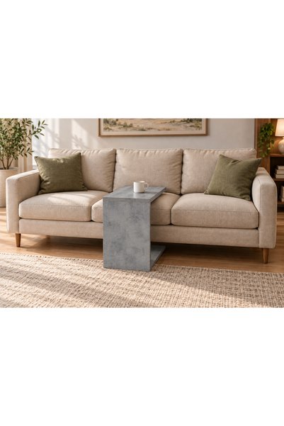 Generic Brand طاولة جانبية على شكل حرف C - لون رمادي أسمنتي، مقاس 44 × 30 × 6...