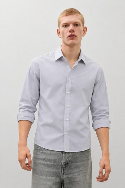 DAMGA JEANS Men's Classic Collar Casual Gray Shirt