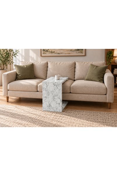 Generic Brand طاولة جانبية على شكل حرف C - تشطيب رخامي أبيض، 44 × 30 × 60 سم