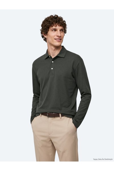 Kip Khaki Plain Polo Collar 100% Cotton T-Shirt