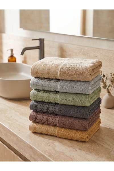 VİENNA Set of 6 100% Cotton Luxury Hand and Face Towels 50X90 Cm, Soft Textur...