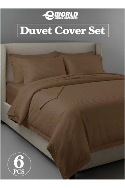 Generic Brand Eworld Premium Striped Duvet Set All Season - 6-Pieces Set Brow...