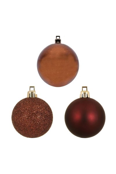 OEM Set 12 Globuri de Crăciun Maro-Bronz Mate cu Glitter Ø7 cm – Decor Elegan...
