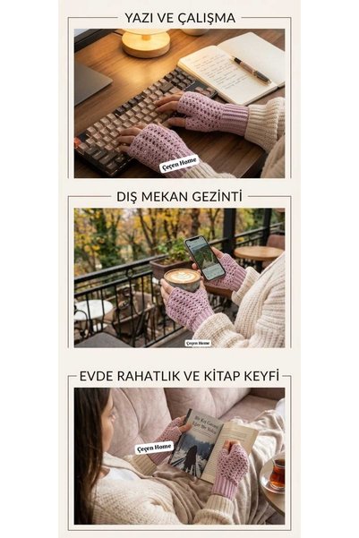 ÇEÇEN HOME قفازات نسائية محبوكة بدون أصابع، مناسبة لاستخدام لوحة المفاتيح الت...