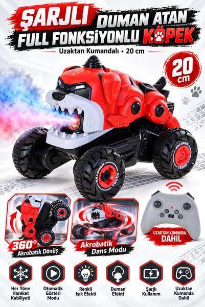 hak-iş oyuncak Şarjlı Duman Atan Uzaktan Kumandalı Robot Köpek 20 cm – 360° A...