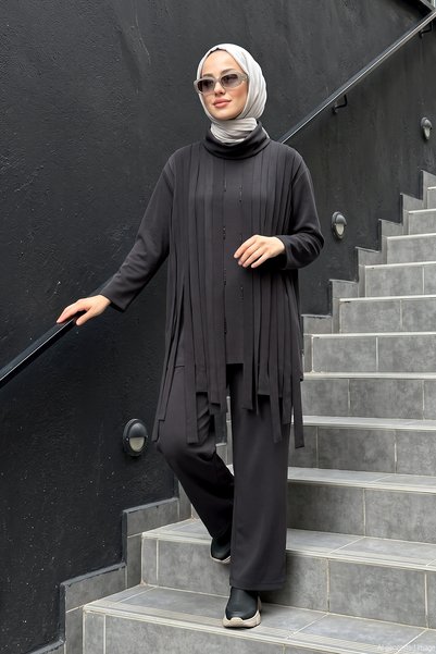Ceremony Bora Set with Gradual Striped Front and Trousers 919 Black