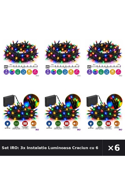 IRO Комплект: 3 броя коледни светещи гирлянди с 60 LED диода + коледна светещ...