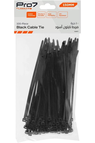 Generic روابط كابلات سوداء - 3.6×150 مم - 100 قطعة - مشابك نايلون ذاتية القفل...