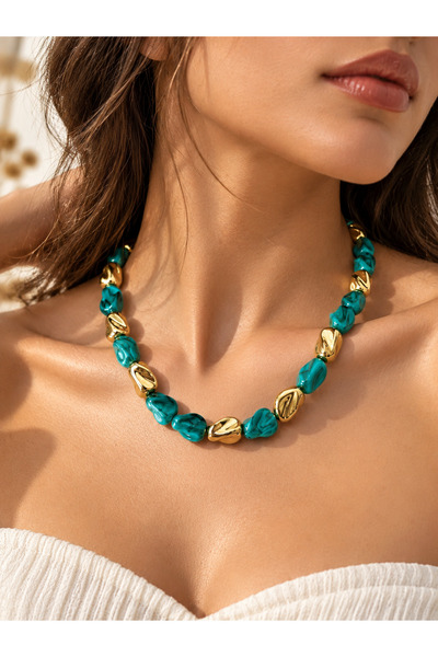 MAISON BAEZA Turquoise Elegance Turquoise Beaded Gold Color Women's Necklace