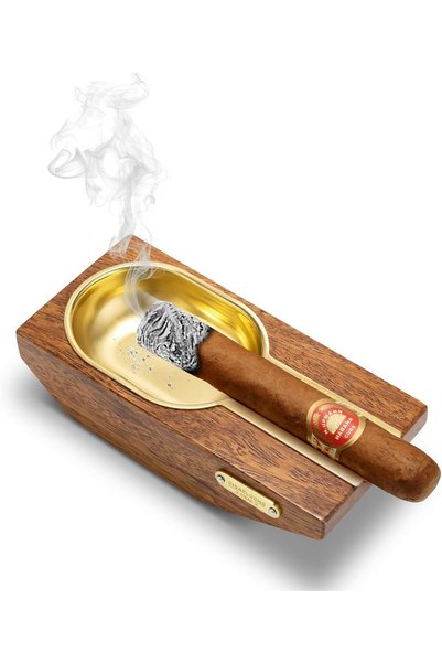 Generic منفضة سجائر خشبية وستانلس ستيل، منفضة سجائر كبيرة، إكسسوارات سيجار لل...