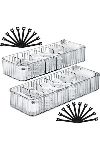Generic قطعتان من صناديق تخزين الكابلات، صندوق تخزين شاحن الكابلات، صندوق تخز...