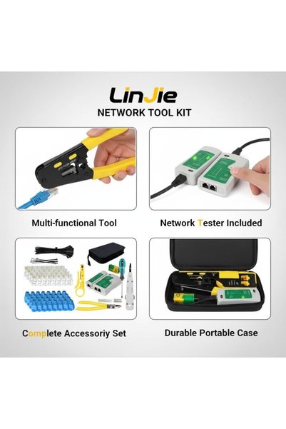 LinJie مجموعة أدوات تجعيد كابلات إيثرنت RJ45، تتضمن موصلات ذات فتحة مرور، وتح...