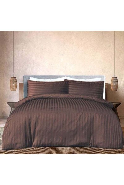Generic Brand HOTEL COLLECTION Stripe Double COFFEE Brown Duvet Cover set wit...