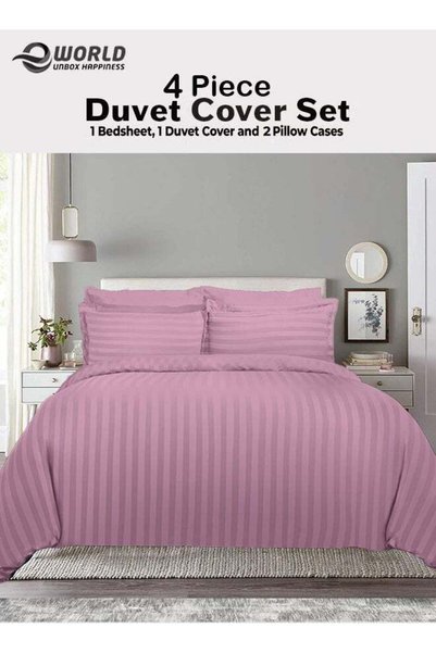 Generic Brand Eworld Premium Striped Duvet Set All Season - 4-Pieces Set Pink...