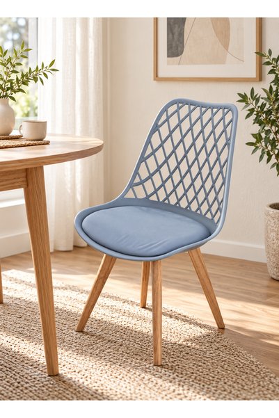AL IALM Masy Modern Chair - Grey with Upholstered Seat and Wooden Legs