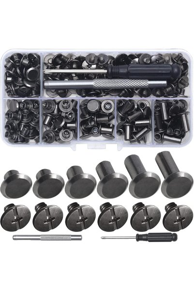 Generic 110 Sets Chicago Screws Assortment, Gunmetal Black Leather Rivets wit...
