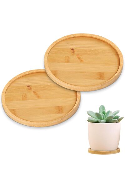 Generic 2 Pcs Bamboo Plant Pot Trays | 15.5cm Round Plant Saucers – Waterproo...