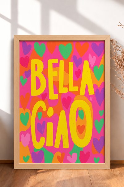HOMEPACK لوحة ملونة مكتوبة عليها Bella Ciao على شكل قلوب مؤطرة، ملصق إيطالي ل...