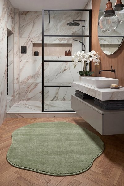 Cool Halı Puffy Amorf Yeşil Yuvarlak Banyo Paspası Büyük Kalın Yumoş Dekorati...