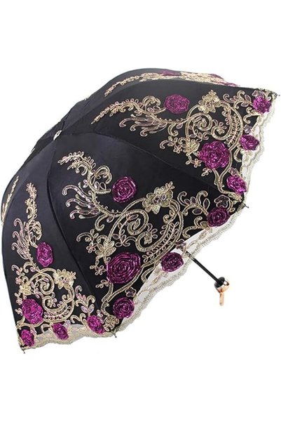 Generic Vintage Lace Umbrella, UPF50+ Sun Umbrella, 3D Flower Embroidery Comp...