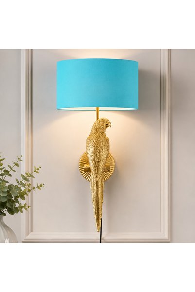 WERNER Aplică de perete Papagal Auriu cu abajur turcoaz – Design Tropical Glam