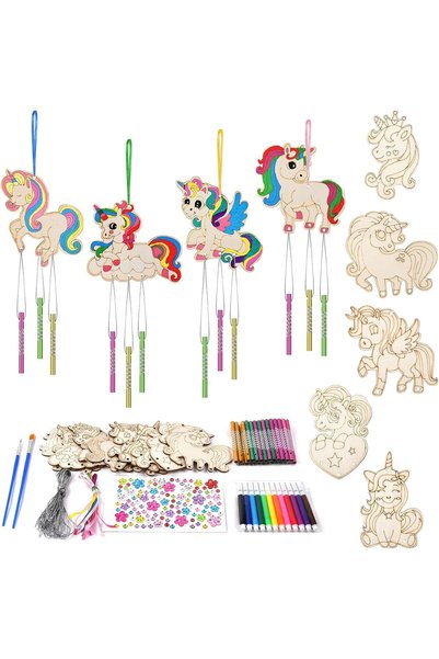 Generic 9 Pack Unicorn Wooden Wind Chime Craft Kit – DIY Paint Arts & Crafts ...