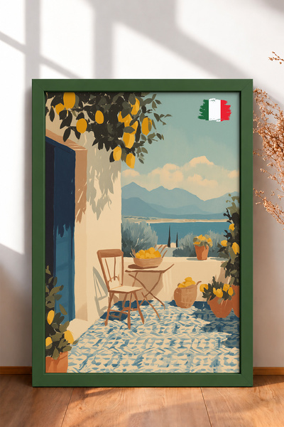 HOMEPACK Lemon Tree Blue Door Terrace Framed Painting Italy Poster Living Roo...