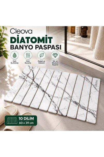 cleova Diatomaceous Super Absorbent Bath Mat, Quick-Drying Foldable Natural S...