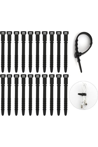 Generic Silicone Cable Ties, 40 Pcs Reusable Zip Ties, Black, Self-locking, F...