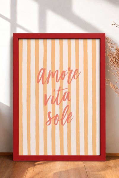 HOMEPACK لوحة مخططة مكتوبة بخط Amore Vita Sole مع إطار، ملصق إيطالي لتزيين ال...