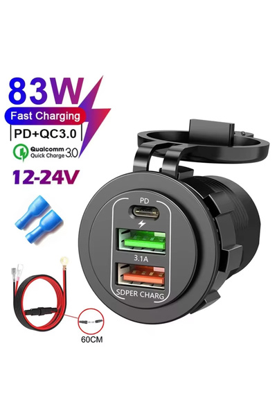 Choice شاحن سيارة B 83W سريع الشحن بمنفذ USB مزدوج + منفذ Type C بقدرة 30 واط...
