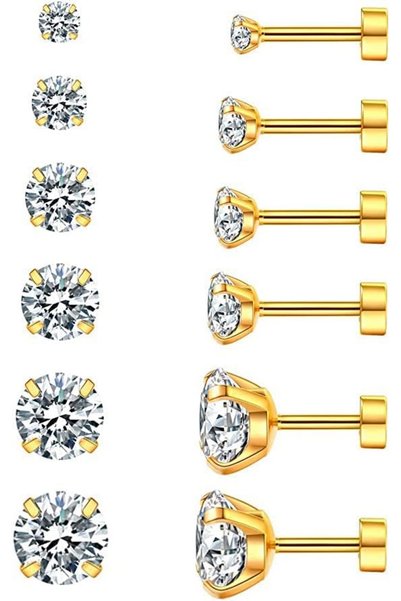 Generic 6 Pairs Stud Earrings Set for Women, Hypoallergenic Cubic Zirconia 31...